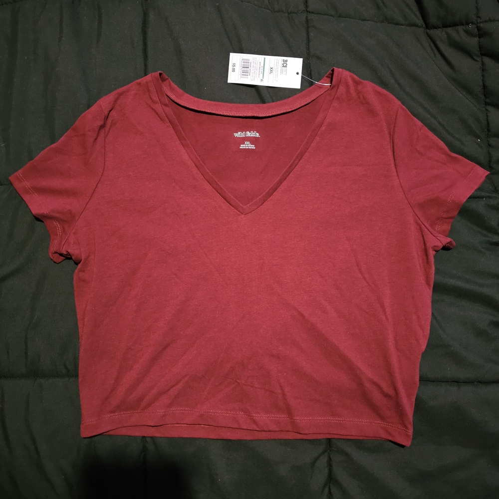 Wild Fable Burgundy V-Neck Crop Top